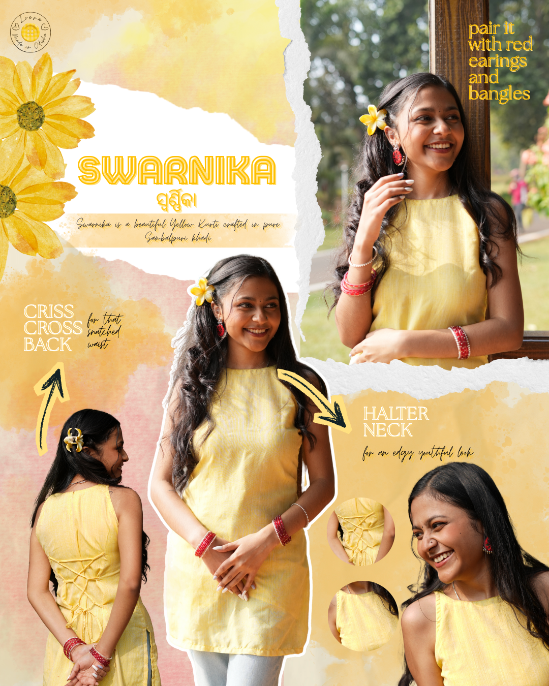 Swarnika- Sun yellow Plain Sambalpuri Kurti