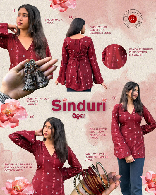 Sinduri-Maroon Sambalpuri Cotton Kurti
